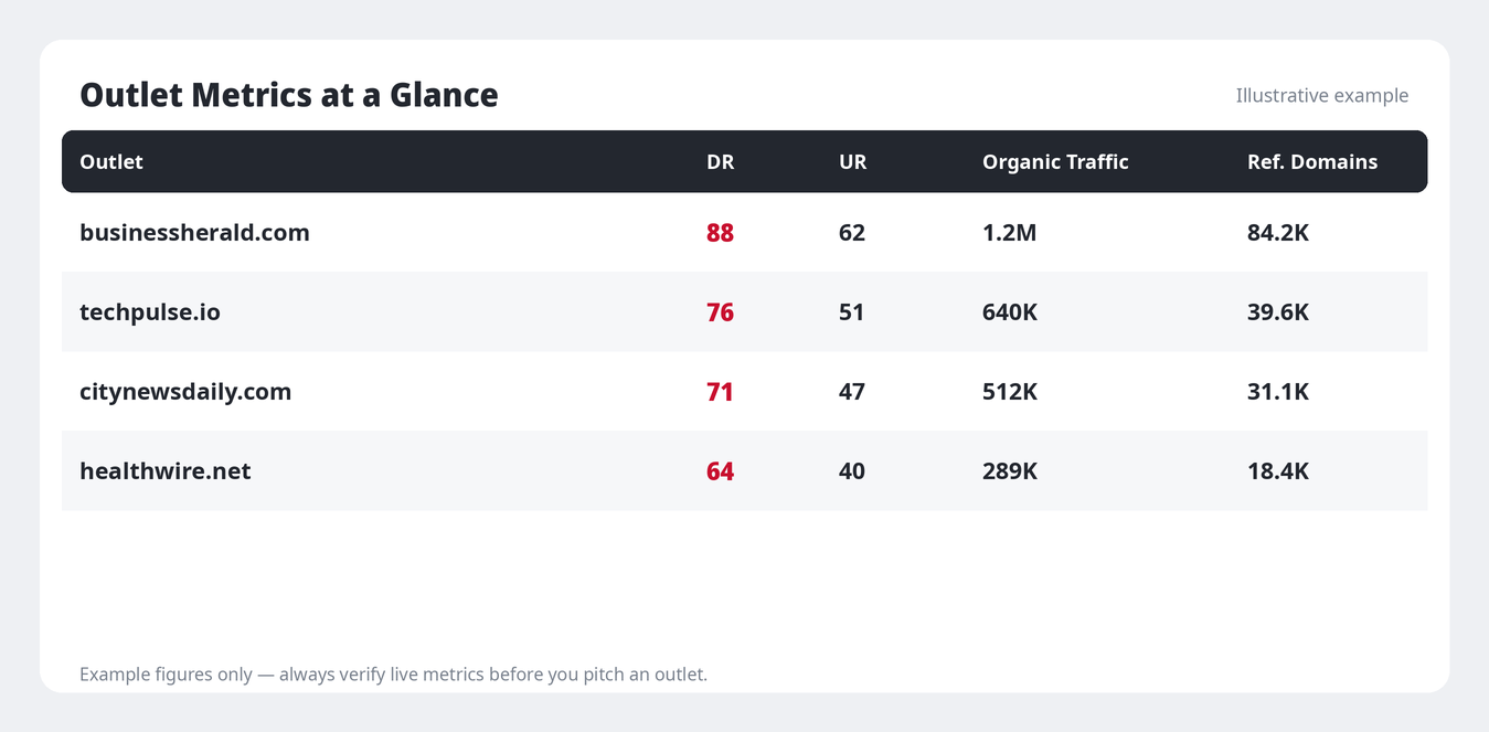 Ahrefs metrics panel for a domain with rating, backlinks and traffic data